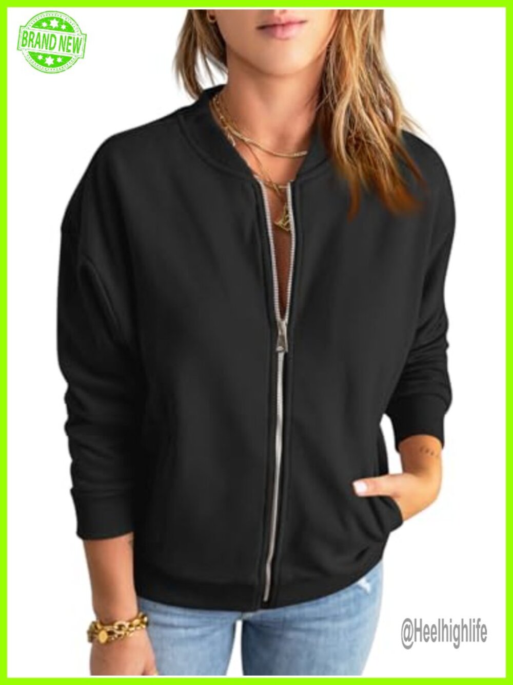 Womens Zip Up Sweatshirt Jacket Long Sleeve Loose Fit Pocket Casual